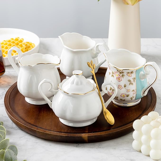 Sugar Bowl with Lid, Ceramic Sugar Jar with Handle, Sugar Dispenser Sugar Container for Coffee Bar Accessories, Sugar Bowls for Kitchen Countertop, White