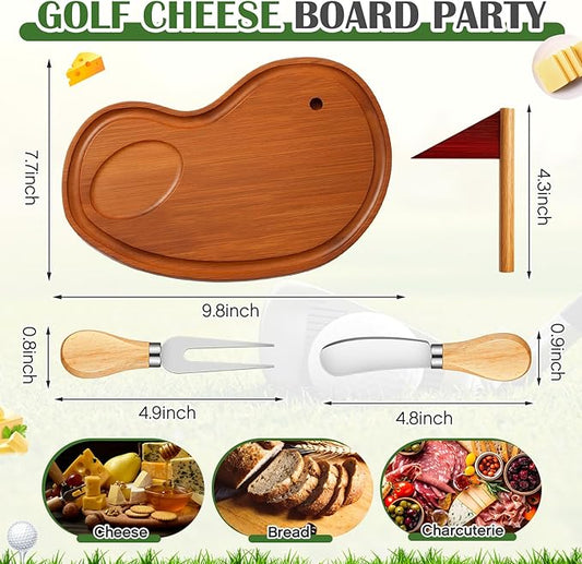 Ziliny Golf Cheese Board Gift Set Party Favor Prizes Charcuterie Wood Board with Knives and Box Father Day Gift for Dad Grandpa Party Tournament Game(9.8" x 7.7", Carbonized Color)