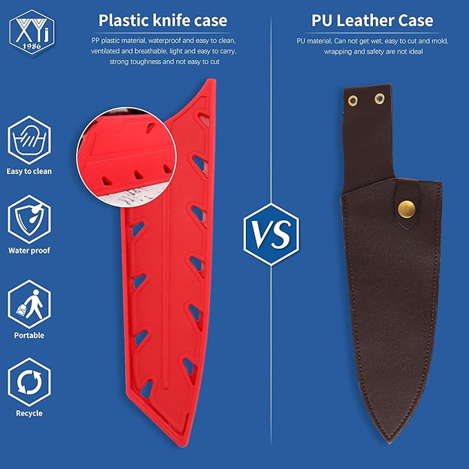 XYJ 2pcs/set Knife Covers Sleeves Knives Edge Guard,Universal Knife Sheath, Santoku Knife Case Blade Guards Protector Red Kitchen Knife Cover Sleeve (For 8" Chef Knife or 7 '' Santoku Knife)