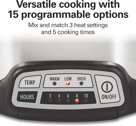 Hamilton Beach 7 Quart Programmable Slow Cooker With Flexible Easy Programming, 5 Cooking Times, Dishwasher-Safe Crock & Lid, Silver (33473)