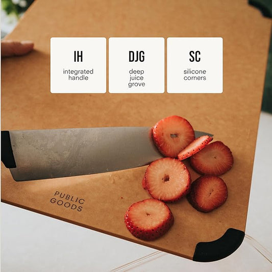 Public Goods Wood Cutting Board | Large Cutting Board for Kitchen | Made From Wood Fiber and Paper Composite | Non-Slip Silicone Corners | Dishwasher Safe, Durable, and Knife-Friendly | 17.3" x 12.8"
