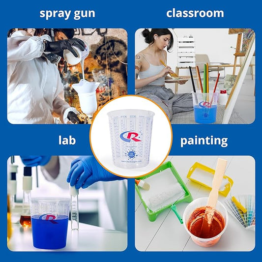 Paint Mixing Cup 40 Ounce, Accurate Measurements in Ratios and OZ. and ML, 100PCS Plastic Graduated Measuring Cups with 12PCS Lids for Paint, Resin, Epoxy, Acrylic, Pigments, Art
