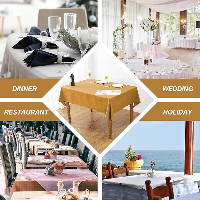 AUSSPVOCT Textured 60 Inch Round Tablecloth Up to 40'' Tables, Waterproof Spill-Proof Wipeable Gold Table Cloth Wrinkle Free Circle Dining Table Cover for Birthday Farmhouse Christmas Tablecloths
