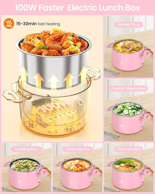 Portable Electric Lunch Box,Food Warmer Cooker,12/24/110V Heated Lunch Box for Car/Truck/Office- Ideal for Men & Women Gifts,100W Mini Portable Food Warmer Heater,Warming Soup & Meal,Smart Keep Warm