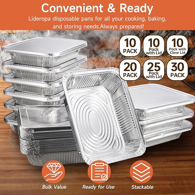 Lideropa Half Size Aluminum Pans 9x13-10 Pack Aluminum Foil Pans, Heavy Duty Disposable Pans for Cooking, Baking, Meal Prep, Parties & Food Storage