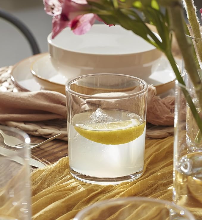 Oneida Glassware, 24 Sever Sunbaked Medium Tumbler, Set of 6, 13.5-Ounce Capacity, Made of Glass, Dishwasher Safe Tumbler, Drinking Glass Set, Home and Kitchen, Clear Glasses (Sunbaked, 6 Piece)