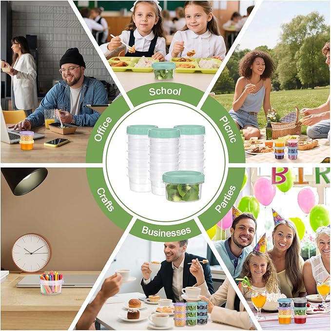 24 Piece 4 oz Plastic Food Storage Containers with Lids, Reusable Freezer Storage Containers, Small Meal Prep Containers with Pen and Brush, BPA-Free, Screw Top, Microwave & Dishwasher Safe