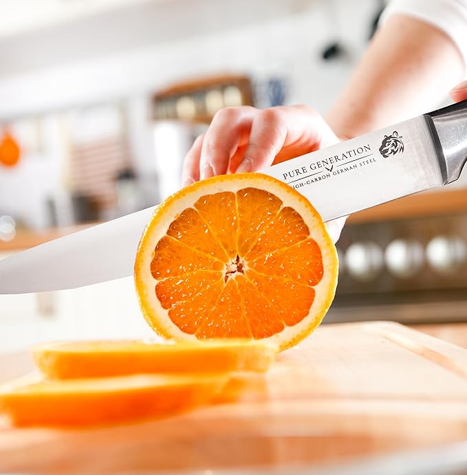 8" Carving Knife for Meat – Butcher Knife, Razor Sharp German Steel Slicing Knife with Ergonomic Handle for Turkey, Ham, Fruits, and Meat Cutting