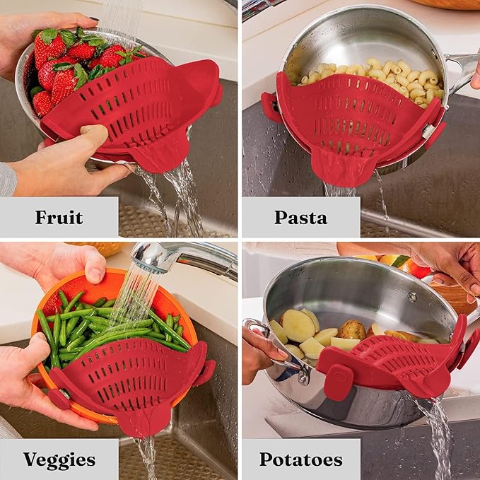 Silicone Clip-On Food Strainer for Pots, Pans, and Bowls,( Gray) (Gray)