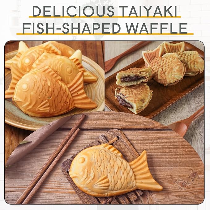 MYFULLY Taiyaki Fish-Shaped Cake Pan Taiyaki Fish Waffle Maker Double Pan Mold with Silicone Oil Brush for Fun DIY Desserts at Home