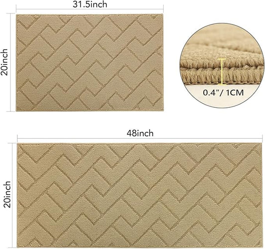 hicorfe Kitchen Rugs and Mats Sets,2 Pieces Super Absorbent Polypropylene Non-Slip Rug,Soft Comfort Floor Mat,Machine Wash for Kitchen,Hallway,Office,Sink,Laundry(20" x 32"+20" x 48",Brown)