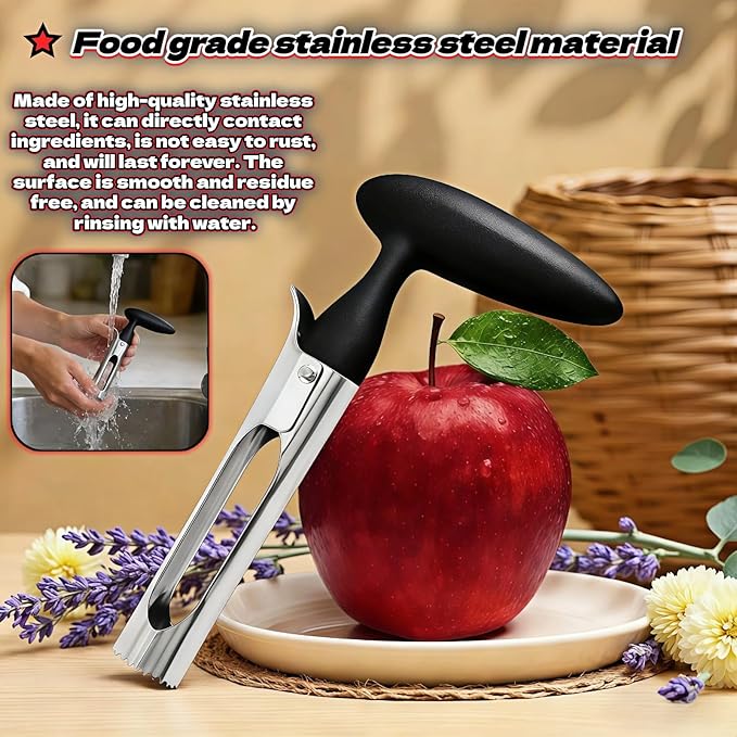 Apple Corer, Stainless Steel Apple Corer and Divider with Sharp Serrated Blade – Easy to Use – Core Remover Tool for Apples, Pears, Cupcakes – Heavy-Duty Kitchen Gadget for Baking, Cooking (Black)