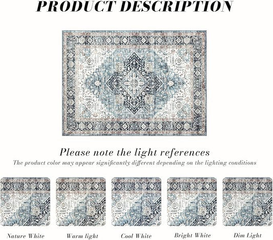Runner Rug 2×6, Vintage Boho Rug,Ultra-Soft Low Pile, Washable, Non Slip,Stain Resistant Printed Carpet for Hallway Kitchen Living Room Bedrooms Playroom Office, Blue/Navy