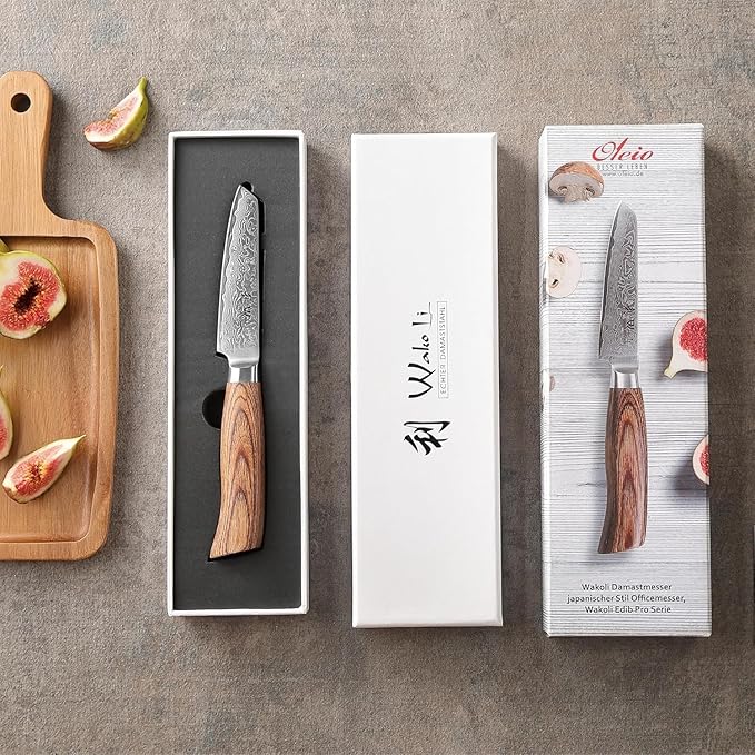 Wakoli EDIB Pro Damascus Mukimono Knife – Japanese Style Paring and Garnishing Knife | 4-Inch Genuine Damascus Steel Blade with VG10 Core | Ergonomic Pakkawood Handle