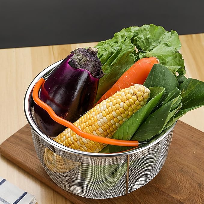 REDANT Steamer Basket for Instant Pot Accessories 6 & 8 Qt - Stainless Steel Mesh Strainer and Colander for Kitchen - Vegetable Steamer Insert with Handle for Cooking Broccoli, Eggs, Pasta - Silver