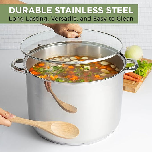 Ecolution Stainless Steel Stock Pot, Encapsulated Induction Ready Cooking Pot with Glass Lid, Oven Safe, Dishwasher Safe Soup Pot, 24-Quart