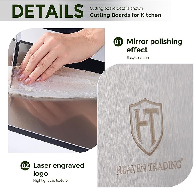5 Pcs, Stainless Steel Cutting Board Set, with Sharpener & Silicone Mat - Non Toxic, Metal Cutting Boards for Kitchen, Luxury Gift for Home Chefs & Cooking Lovers - HEAVEN TRADING