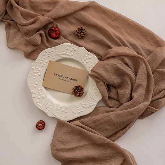 Keketoarrange 3pcs Cheesecloth Table Runner Nude Gauze Rustic Boho Coffee Cheese Cloth 120 Inch 10 FT for Wedding Baby Shower Bridal Shower Birthday Party Long Sheer Farmhouse Home Decorations