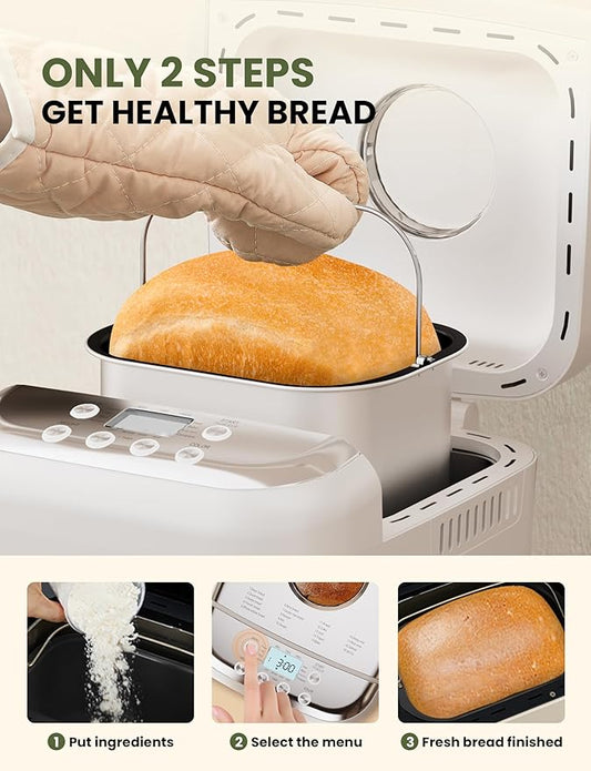 Bread Maker, 2.2LB 16-in-1 Bread Machine, Automatic Bread Maker Machine with Nonstick Ceramic Pan & 15H Timer & 1H Keep Warm for Beginner, Breadmaker with Gluten-Free, French, Yogurt, Recipe