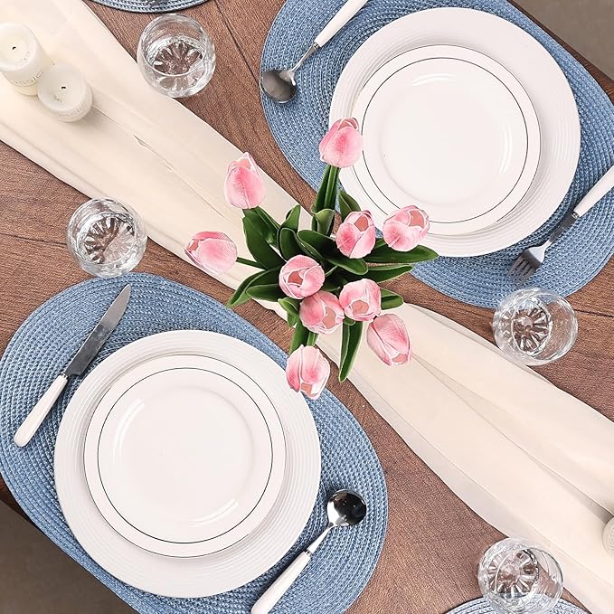 AHHFSMEI Placemats Set of 4 for Dining Table Washable Woven Non-Slip 18x12 inches Placemat Heat-Resistant Durable Table Mats for Dining Table Easy to Clean(Light Blue 4)