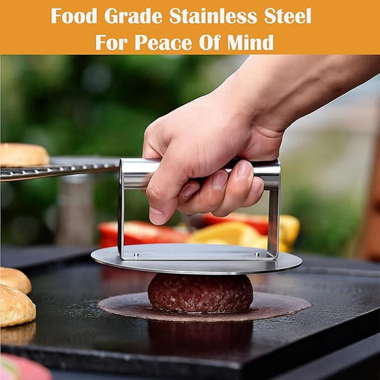 Smash Burger Press, 2 Pcs Food Grade Stainless Steel Hamburger Press Patty Maker with Less Effort, Thickened Plate for Easy Cleaning, Burger Smasher with All Stainless Steel Construction, 6.2 Inch