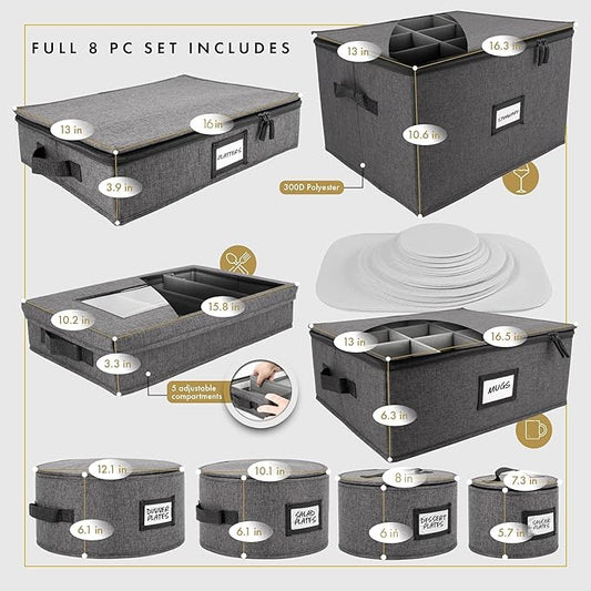 Homelux Theory Silverware Organizer with Lid, Hard Shell China Storage Containers for Flatware Storage, Heavy Duty Silverware Storage Box for Packing Serving Utensils with 5 Dividers and Thick Surface