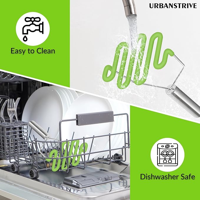 Urbanstrive Non-Scratch Silicone Potato Masher Kitchen Tool, Potatoes Masher Potato Masher Stainless Steel Wrapped In Premium Silicone, Potato Smasher, Green