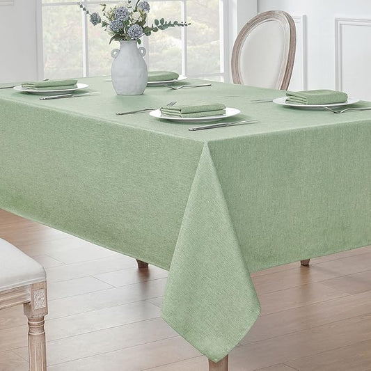 2 Pack Rectangle Tablecloth, 52x70 inch, Water Resistant Wrinkle Free Linen Textured Table Cloth Washable, Decorative Fabric Table Cover for Dining, Party and Camping, Sage Green