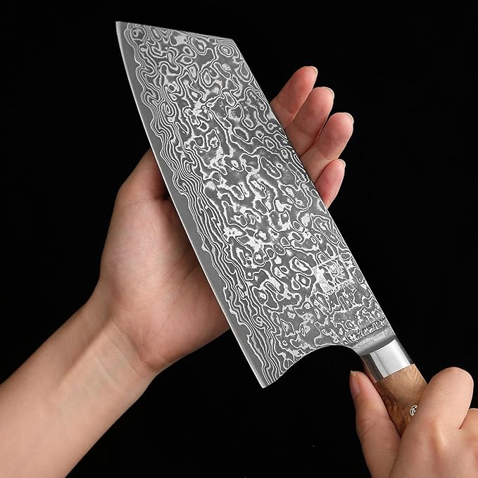 zayiko Kinone Kiritsuke Knife – 7.9-Inch Damascus Chef Knife | 67 Layers Damascus Steel with VG10 Core | Ergonomic Birch Root Wood Handle | Professional Kitchen Knife in Gift Box