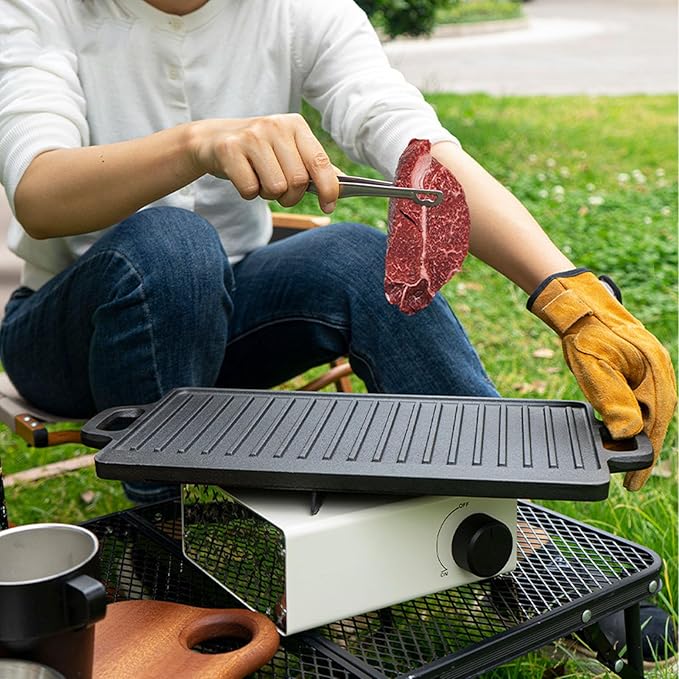 Cast Iron Griddle, Double Sided Reversible Griddle Grill, Griddle Plate for Indoor Outdoor Camping Gas Stove Induction Cooker (Large)