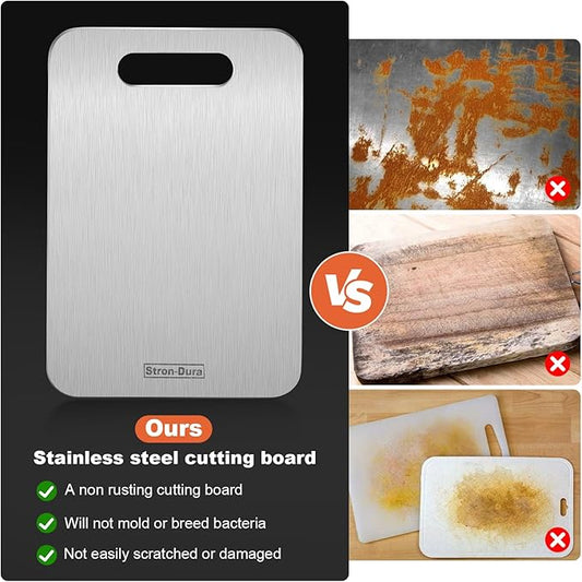 Stron- Dura Cutting Board - 304 Food Grade Stainless Steel Cutting Boards for Kitchen- for cutting Meat, Fruit, Vegetables, Outdoor or Indoor,thicker version 13.4 * 9" (Medium)