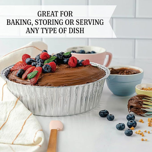 PLASTICPRO 10'' Inch Round Tin Foil Pans Disposable Aluminum, Extra Deep Freezer & Oven Safe - For Baking, Cooking, Storage, Roasting, & Reheating, Pack of 10