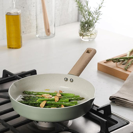 Gibson Home Marbleton 9.5 Inch Aluminum Cookware Non-Toxic Premium Ceramic Non Stick Frying Pan, Kitchen Egg, Omelet, Pots, Sage Green, Induction Safe