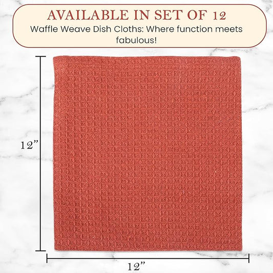 Vintage Vista 100% Cotton Waffle Dish Cloths (Pack of 12) - Dish Rags for Washing Dishes - Reusable & Highly Absorbent Kitchen Towels - Kitchen Rags for Christmas - (12" x 12" - Multicolor I)