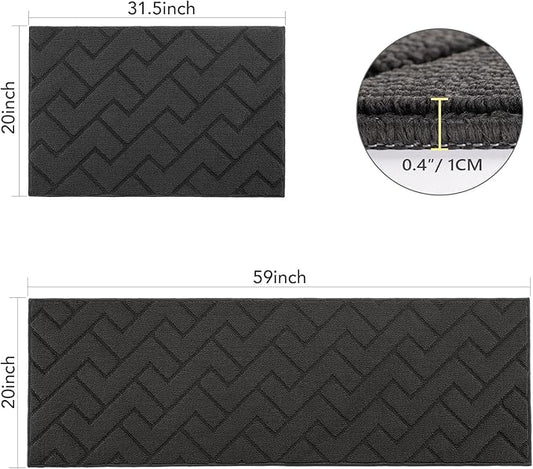 hicorfe Kitchen Rugs and Mats Sets,2 Pieces Super Absorbent Polypropylene Non-Slip Rug,Soft Comfort Floor Mat,Machine Wash for Kitchen,Hallway,Office,Sink,Laundry(20" x 32"+20" x 59",Charcoal)