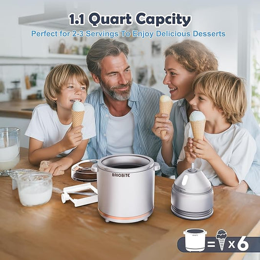 1.1 Quart Ice Cream Maker – Electric Ice Cream Machine for Gelato, Milkshakes & Sorbet,Perfect for 2-3 Servings, Easy to Use & Clean,Silver