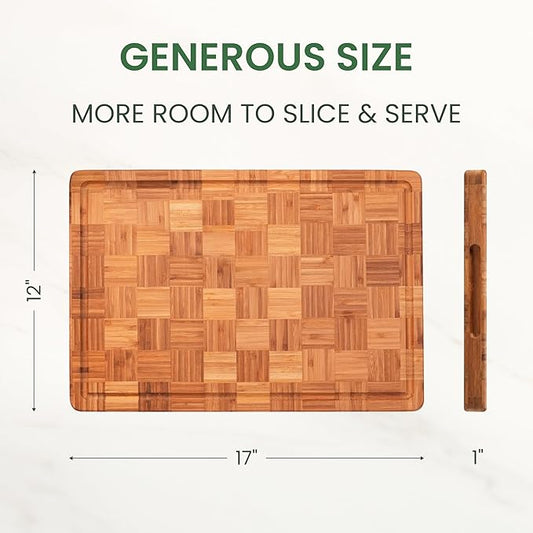 Premium Carbonized Bamboo Cutting Boards – Durable Wooden Chopping Boards with Juice Grooves – Small, Medium, Large & 3-Piece Set – Eco-Friendly, Thick, Crack-Resistant, Easy Grip (Large)