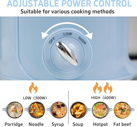Hot Pot Electric with Steamer,2.0 L Ramen Cooker,Mini Portable Hot Pot for Cooking,Pasta, Shabu-Shabu, Oatmeal, Soup and Egg, Electric Cooker for Dorm, Office(Blue)