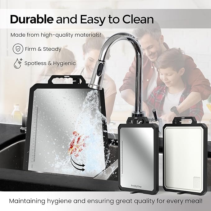 Double-sided Stainless steel cutting board with knife sharpener & stand -17x12" Stainless steel cutting boards for kitchen - Dishwasher Safe cutting boards,chopping board, large cutting board/PP