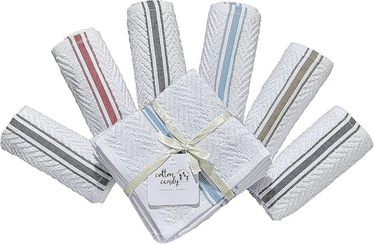 Fashion Flavor - Terry Dish Towel Set of 6 Size 12"x12". Highly Absorbent, Soft Yet Sturdy, Machine Washable and with a Convenient Hanging Loop