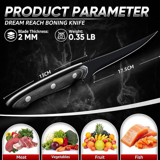 Dream Reach Fish Fillet Knife - Sharp Deboning Poultry and Meat Boning Knife Kitchen BBQ, Professional Fish Knives with Full Tang Handle