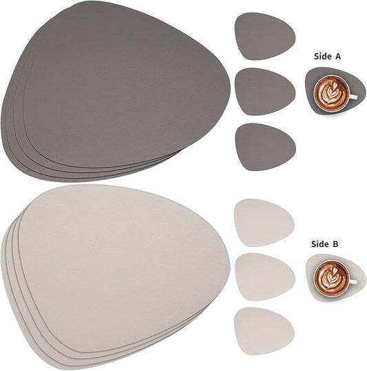 Myir JUN Placemats, Dual-Sided Placemats Waterproof Faux Leather Placemats Set of 6 Place Mats and Coasters Non-Slip Washable Table Mats for Dining Table (Gray Beige, Set of 6)
