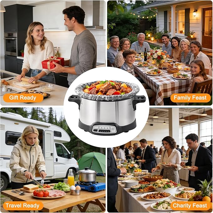 Vclpower Slow Cooker Liners 13”x21”, Large Size Disposable Cooking Bags, BPA-Free Pot Liners Fit 3–8 Quart slow cooker pot, Suitable for Oval & Round Slow Cooker, 30 Count