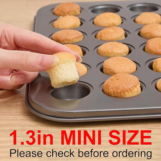 Biubumtu 2-Piece 48 Cup Steel Mini Muffin Pan – 1.3″ Extra-Small Cup Size, Round (Not Suit for Standard Mini Liners)