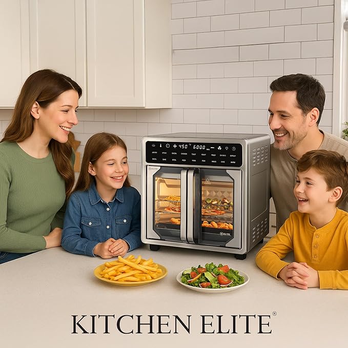 Kitchen Elite 16 Quart French Door Air Fryer Oven – Family Size Countertop Convection Cooker with LED Display, Stainless Steel