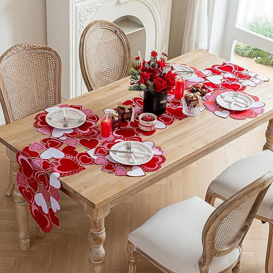 Valentines Day Table Runner, Embroidered Sweet Red Love Heart Table Runners, for Mother’s Day, Wedding Anniversary, Marriage Proposals, Engagements, Romantic Events Parties Decoration (14 ×86 inch)