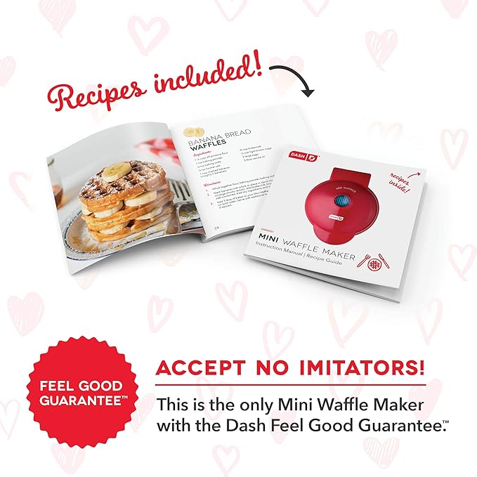 Dash Mini Waffle Maker- Electric Waffle Maker for Fun Breakfasts - Dual Nonstick Cooking Surface - Enjoy Fun, Family-Friendly Treats - Red Love Heart