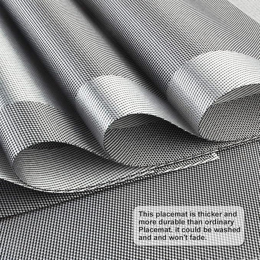 DACHUI Placemats Set of 4, Linen Look Woven Place Mats, Water Resistant, Heat Resistant, Washable, Durable Table Mats (Silver Grey)