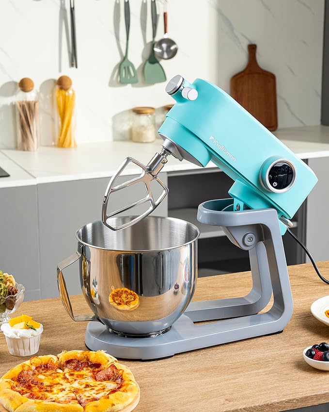 Kraftsman All-Metal Stand Mixer 5.3-Quart - Professional Kitchen Electric Food Mixer with Stainless Steel Mixing Bowl & Attachments for Baking, Dough & Cake, 8-Speed Control & Timer (Blue)