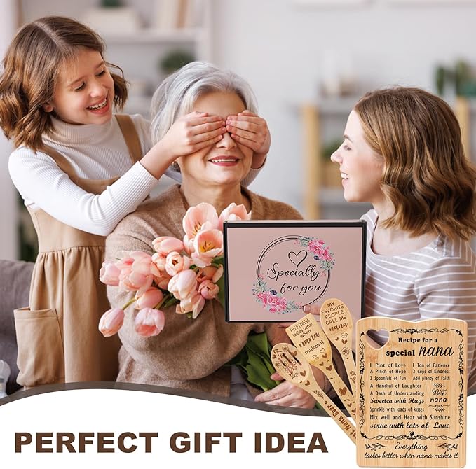 YUEYUQIU Gifts for Nana from Grandkids - Birthday Gifts for Nana from Granddaughter Grandson, Nana Cutting Board Set Present, Ideal Thanksgiving Christmas Gifts for Nana Grandma